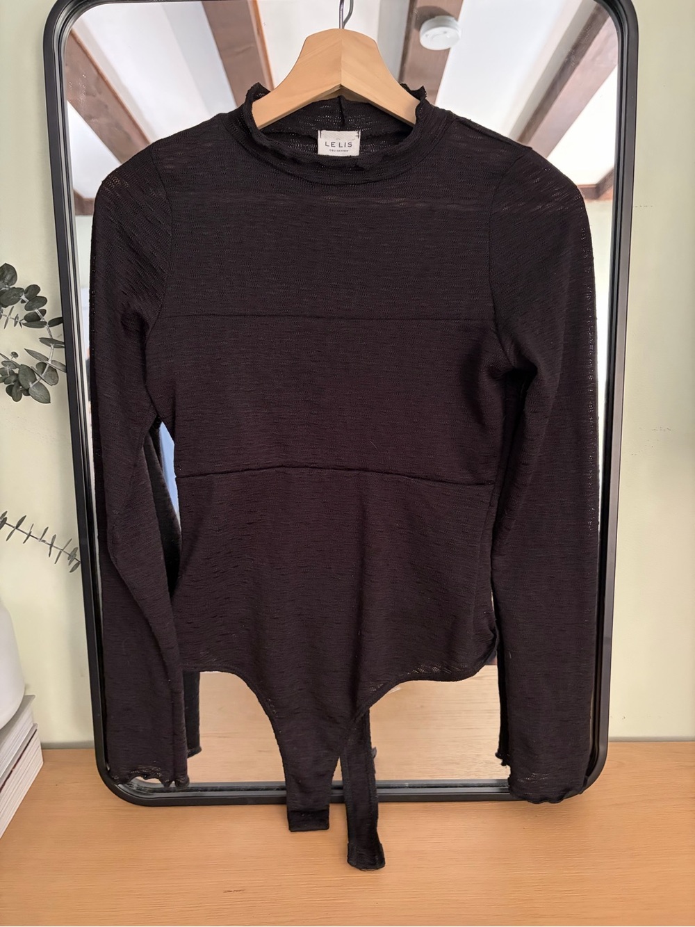 Le Lis Black Long-Sleeve Mock Neck Bodysuit